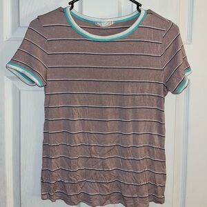 Pink Rose Striped Short Sleeve Tee - Brown and White